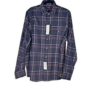Treasure & Bond Men's Button-Down‎ Shirt Size L Blue Plaid Flannel  Long Sleeve